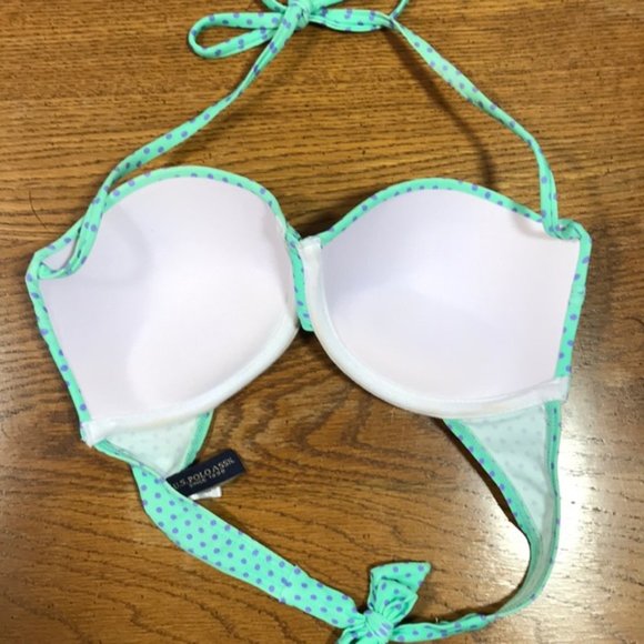 U.S. Polo Assn. Womens Bikini Swim Top Size Small Push Up Dots Sea Green Purple - Picture 4 of 8